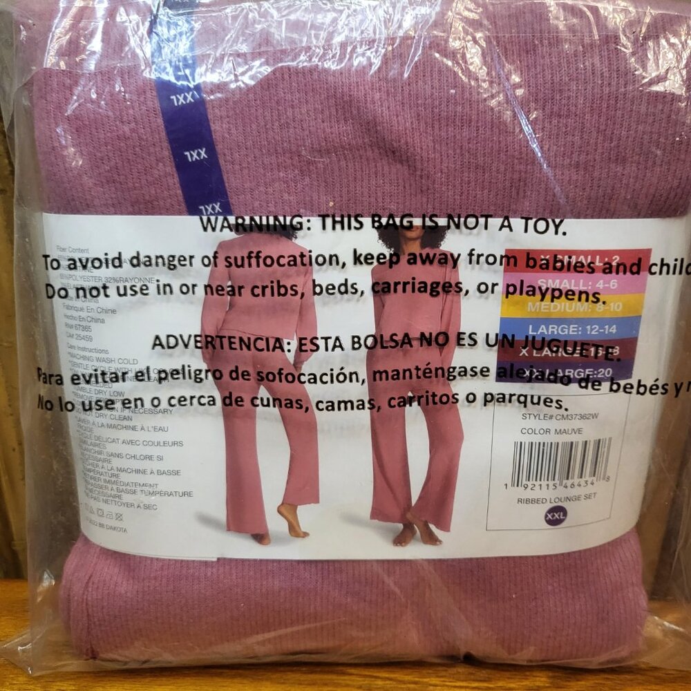 BB Dakota Ribbed 2 Piece Lounge Set XXL Mauve New - Picture 2 of 5